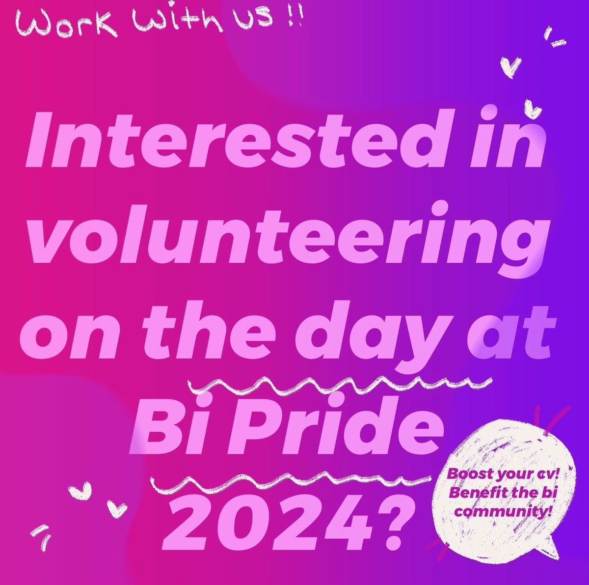 Want to help us make THE BIG DAY happen?

We’re looking for amazing On The Day volunteers because Bi Pride simply can’t happen without them. 

🔗 surveymonkey.com/r/9WF9KVR

#volunteer #volunteering #community #biprideuk