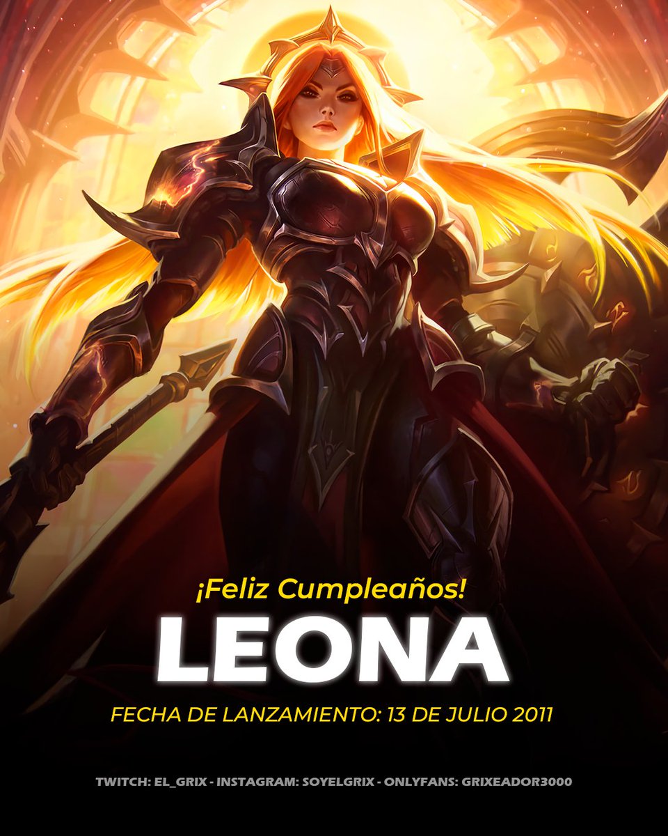 SoyElGrix's tweet photo. 🌞🛡️ ¡Feliz aniversario, Leona! 🎉 Desde el 13 de julio de 2011, la Amanecer Radiante ha iluminado la Grieta con su poder solar y su inquebrantable defensa. 🌅✨ 

#LeagueOfLegends #Leona #AniversarioLeona #AmanecerRadiante #LOL #Gaming https://t.co/DgDWusRgrW