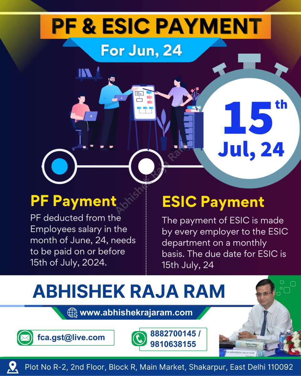 abhishekrajaram's tweet photo. PF & ESIC PAYMENT
For Jun, 24
PF Payment
ESIC Payment
#PFAndESIC #PaymentDue #EmployeeBenefits https://t.co/csxahLU1hZ