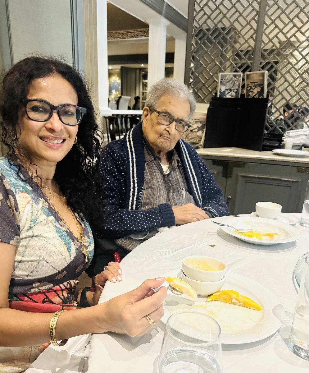 nandanadevsen's tweet photo. Such a treat to be in #Kolkata, relishing #mangoes (&amp; Chinese) with Baba and my lovely mates, in our favorite restaurant here. Thanks to Arnab Chatterjee &amp; @ModhurimaSinha for a truly delicious afternoon! ♥️ 

#AmartyaSen #fatherdaughter #summer #holiday #weekendvibes @TajBengal https://t.co/uYVSOSdowu