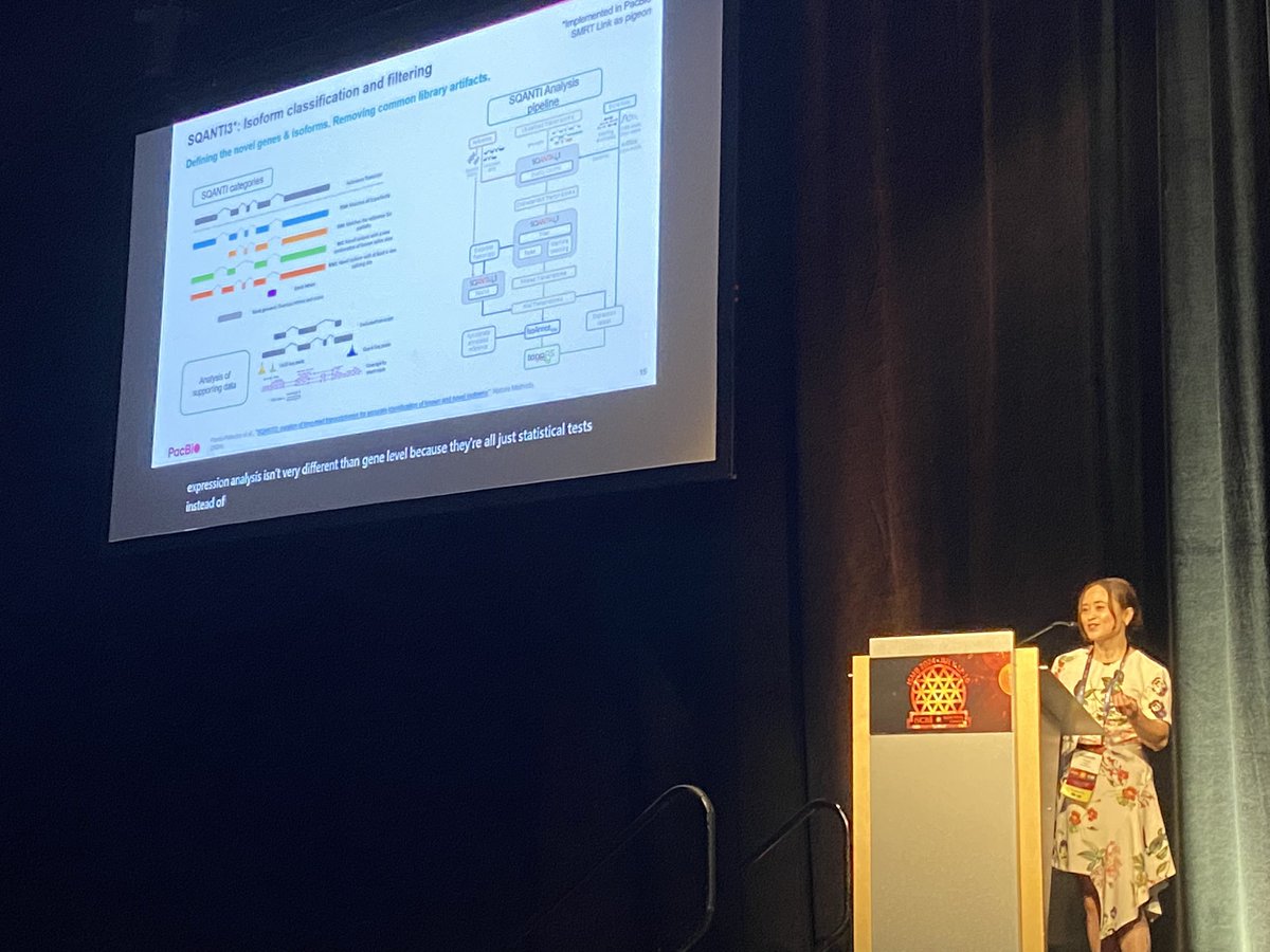 anaconesa's tweet photo. Loving how enthusiastic @Magdoll @Pacbio explains how #sqanti3  helps in identifying and curating novel isoforms from #LongRead transcriptomics data. @HiTSeq #ISCB2024 https://t.co/SaNpfv9qIv