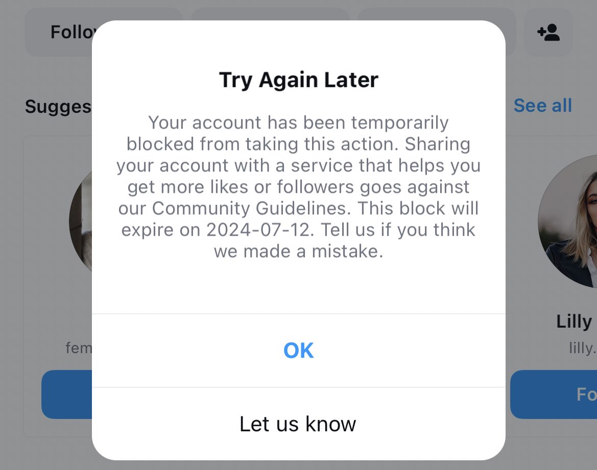 den_illa's tweet photo. Anyone know how to resolve this issue? @instagram @Meta . This has been the 4th time. How am I supposed to have genuine interactions if I’m not able to. Please share and if IG can reset this https://t.co/R9ZjK64z2G