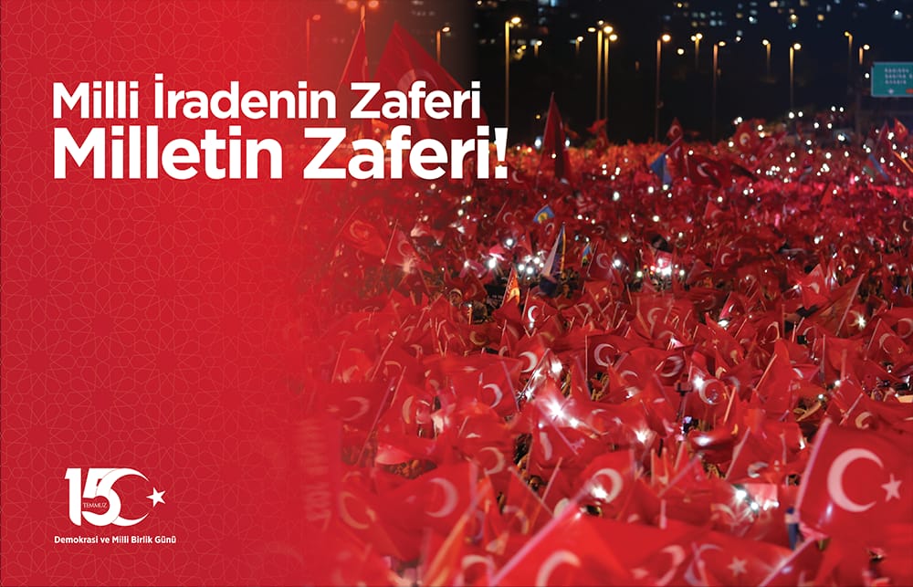 15 Temmuz; Milli İradenin Zaferi, Milletin Zaferidir. 🇹🇷🇹🇷🇹🇷

15 Temmuz gecesi, milli irademize kasteden hain darbe girişimine karşı milletimiz tanklara, tüfeklere ve uçaklara karşı göğsünü siper ederek demokrasimize sahip çıktı. 

Aziz Milletimiz, birlik ve beraberlik ruhuyla,