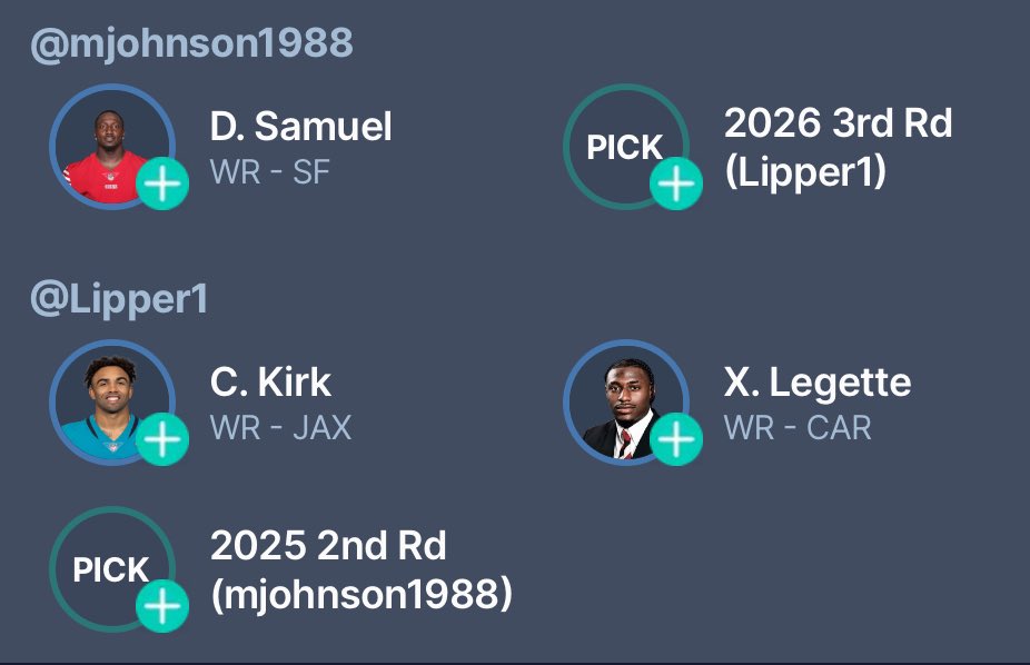 Hey <a href="/heathcummingssr/">Heath Cummings</a> <a href="/DanSchneierNFL/">Dan Schneier</a> being slated for this trade. I am getting Debo I thought I did well. 12 team superflex am I wrong?