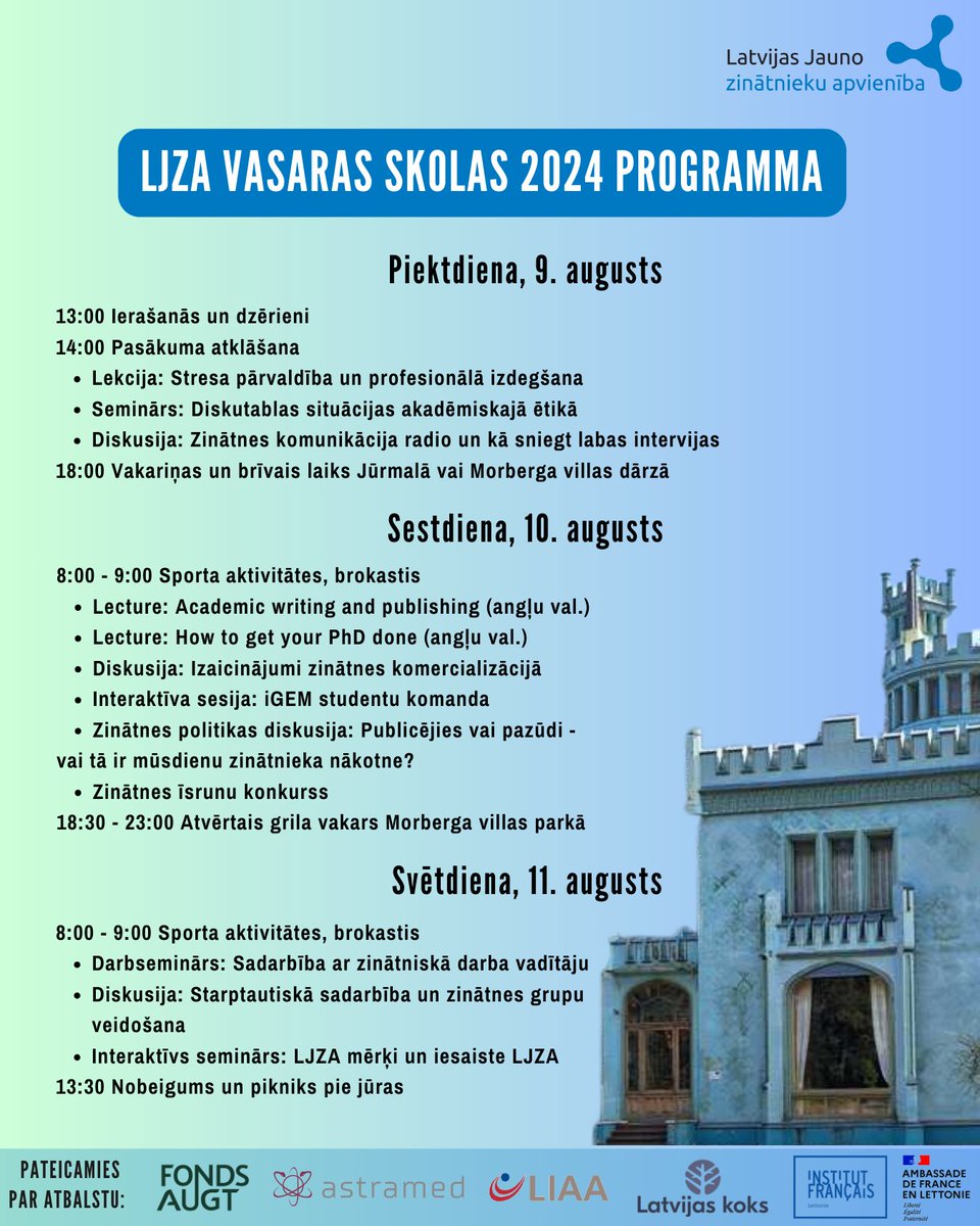 Aicinām jaunos zinātniekus uz LJZA vasaras skolu 2024!

Programmā gan zinātnieka karjerai noderīgi semināri, diskusijas un lekcijas, gan arī aktīva sociālā programma. 

Piesakies: jauniezinatnieki.lv/atverta-pietei…