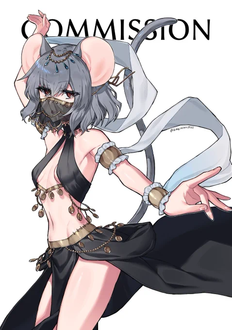 skebのご依頼で描きました!「踊り子衣装のナズーリン」です!! 二枚目は筆が乗って描いたフェイスベール差分です! 装飾が多い!!ご依頼ありがとうございました!!