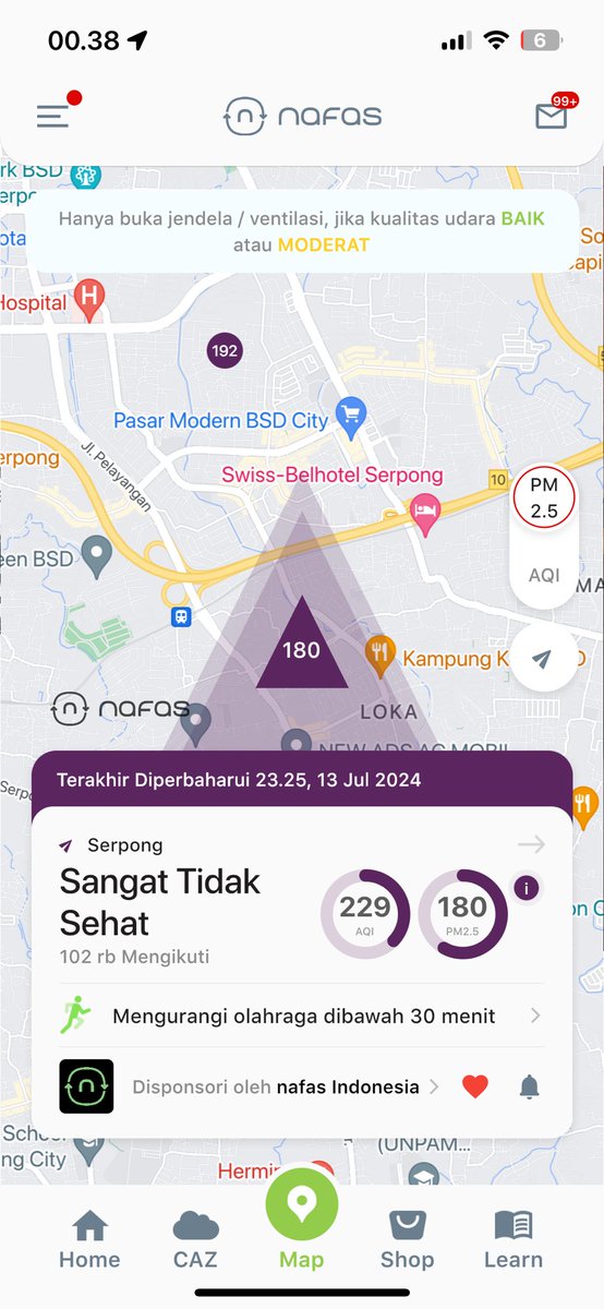 piotrj's tweet photo. WHAT THE F……. TANGSEL 

Kok bisa ya polusi sampai ungu2 dimana2? 

Ada yang 43x di atas guideline paparan tahunan WHO. 

Siapa yang mau jadi walikota TangSel, lihat aja data ini 👀

#prayfortangsel 

Data dari @nafasidn https://t.co/NKkIlnYtLY