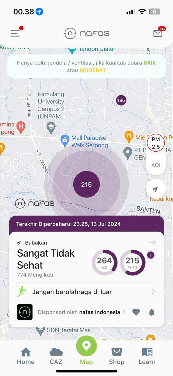 piotrj's tweet photo. WHAT THE F……. TANGSEL 

Kok bisa ya polusi sampai ungu2 dimana2? 

Ada yang 43x di atas guideline paparan tahunan WHO. 

Siapa yang mau jadi walikota TangSel, lihat aja data ini 👀

#prayfortangsel 

Data dari @nafasidn https://t.co/NKkIlnYtLY