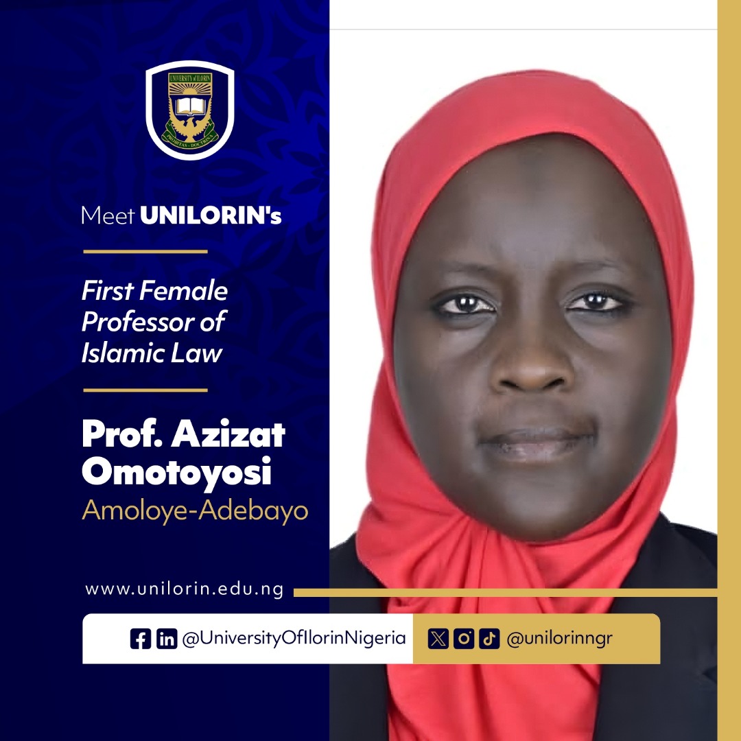 UnilorinNGR's tweet photo. Meet UNILORIN's First Female Professor of Islamic Law, Prof. Azizat Omotoyosi Amoloye-Adebayo!

Azizat Omotoyosi Amoloye-Adebayo holds an LLB degree in Common and Islamic Law from Usmanu Dan Fodiyo University, Sokoto and an LLM degree from the University of Ibadan, Nigeria. https://t.co/pcS3q7WS3P