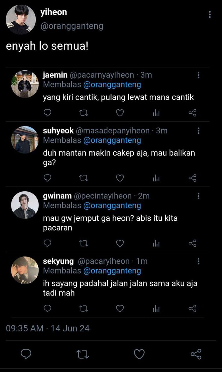 Viaants's tweet photo. { yiheon harem few tweet au }

yiheon itu banyak yang suka, bahkan suhyeok yang udah jadi mantan naksir lagi sama yiheon, yiheon bakal milih siapa ya diantara mereka semua? https://t.co/CqQolIbVgh