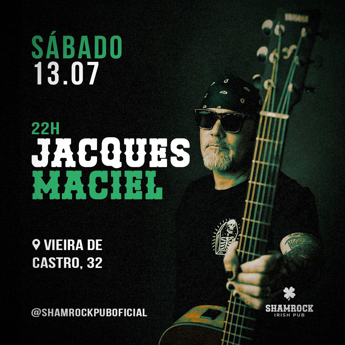 Às 22h, no Shamrock Pub 
#DiaMundialDoRock