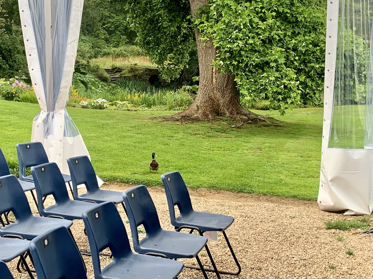 rockqueenvic's tweet photo. I’m sound-checking with #StrictlyDan here at @hevercastle and the gardens are looking very green and lush, but this may be the first gig that I need fishing waders for if the rain doesn’t stop soon. Still, the ducks seem to like us! https://t.co/62IGWnsuNK
