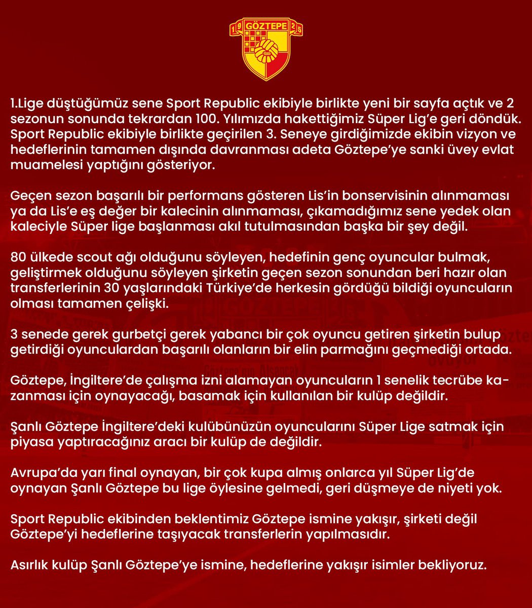 Sport Republic ekibinin bilgisine ;

#Göztepe <a href="/Goztepe/">Göztepe Spor Kulübü</a>