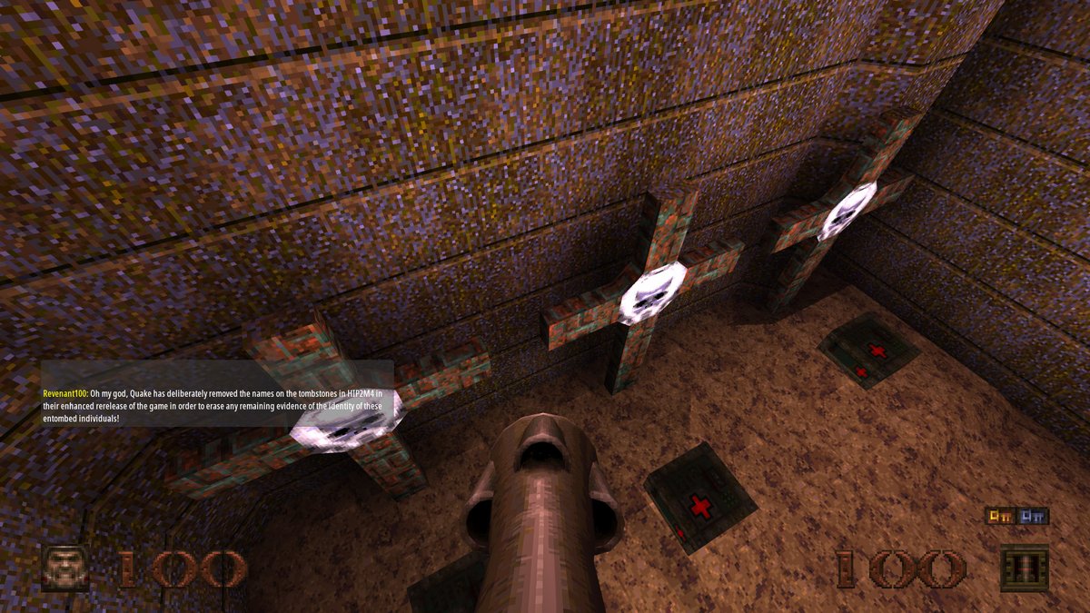 SlappyCromwell's tweet photo. @Quake SHOCKING DEVELOPMENT! Turns out the new enhanced Quake Remaster rerelease has removed these initials from the map, undoubtedly an intentional attempt to try and erase the identities of these buried souls! But we know better!
How deep does this conspiracy go, @Quake? #quakelore https://t.co/9tOjP22TyD