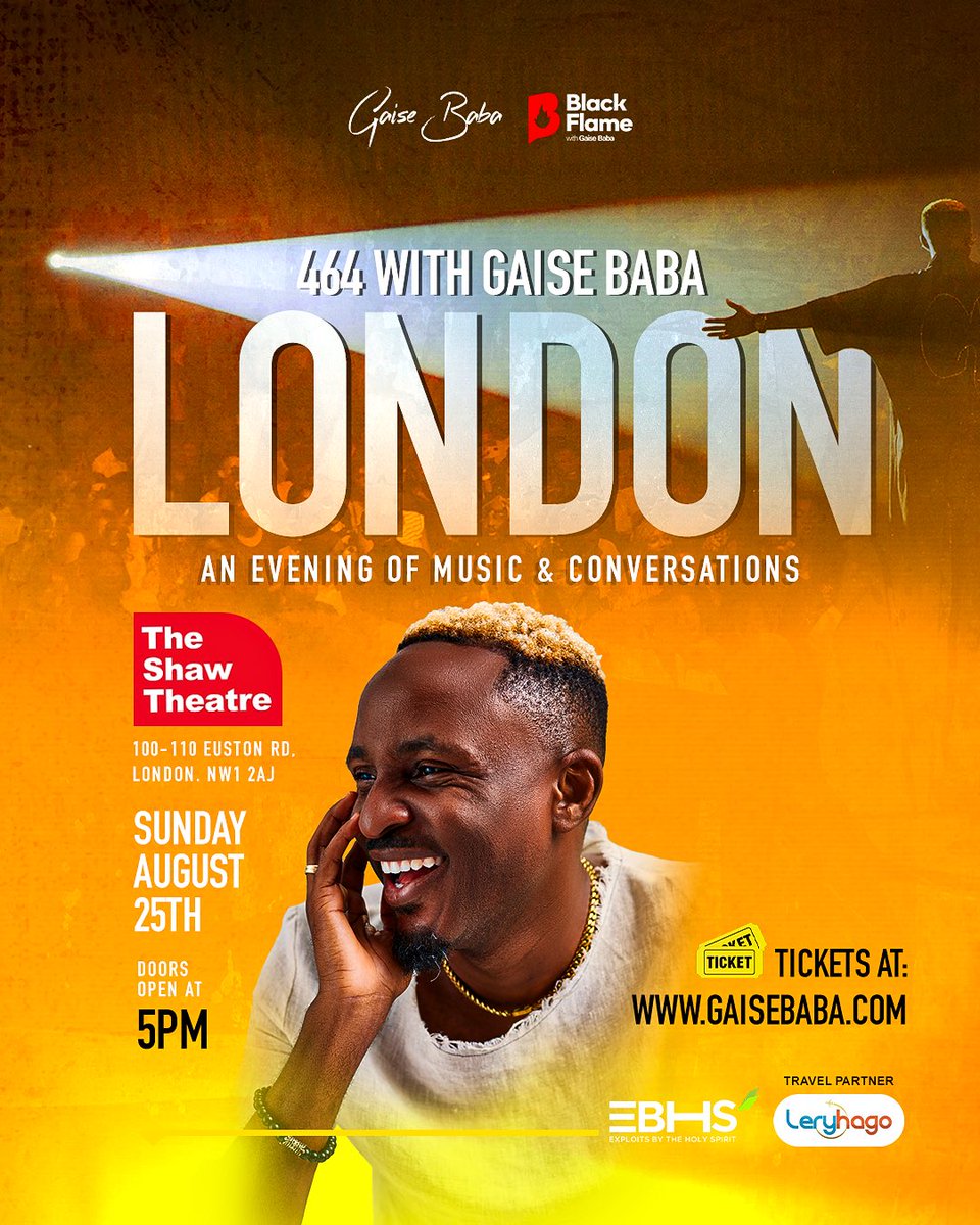 An intimate evening of acoustic African Music and Fire Conversations, be in the room with the Culture Architect - Gaise Baba, in London on Sunday August 25th.

Tag everyone you know in UK 
Tickets at gaisebaba.com 

Travel Partner <a href="/leryhago/">Leryhago Travels</a> 
Produced by <a href="/ebhs/">edilberto hinostroza</a>