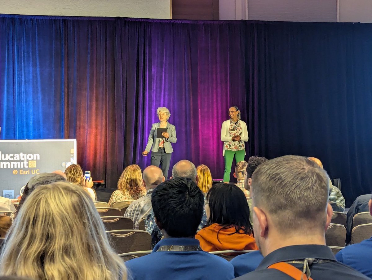 geogologue's tweet image. Angie and Geri kicking us off at the Education User Conference in San Diego!! 850+ delegates from more than 70 countries are here to talk about how we #TeachWithGIS !