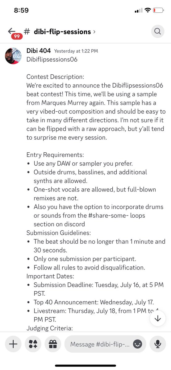 Dibiflipsessions06 the sample challenge with guaranteed heat every 2 weeks is up.

The sample is in my discord .
 
The link is in my bio. 

Must be in my discord and subscribed to my YouTube channel 

Don’t miss out  on the fun