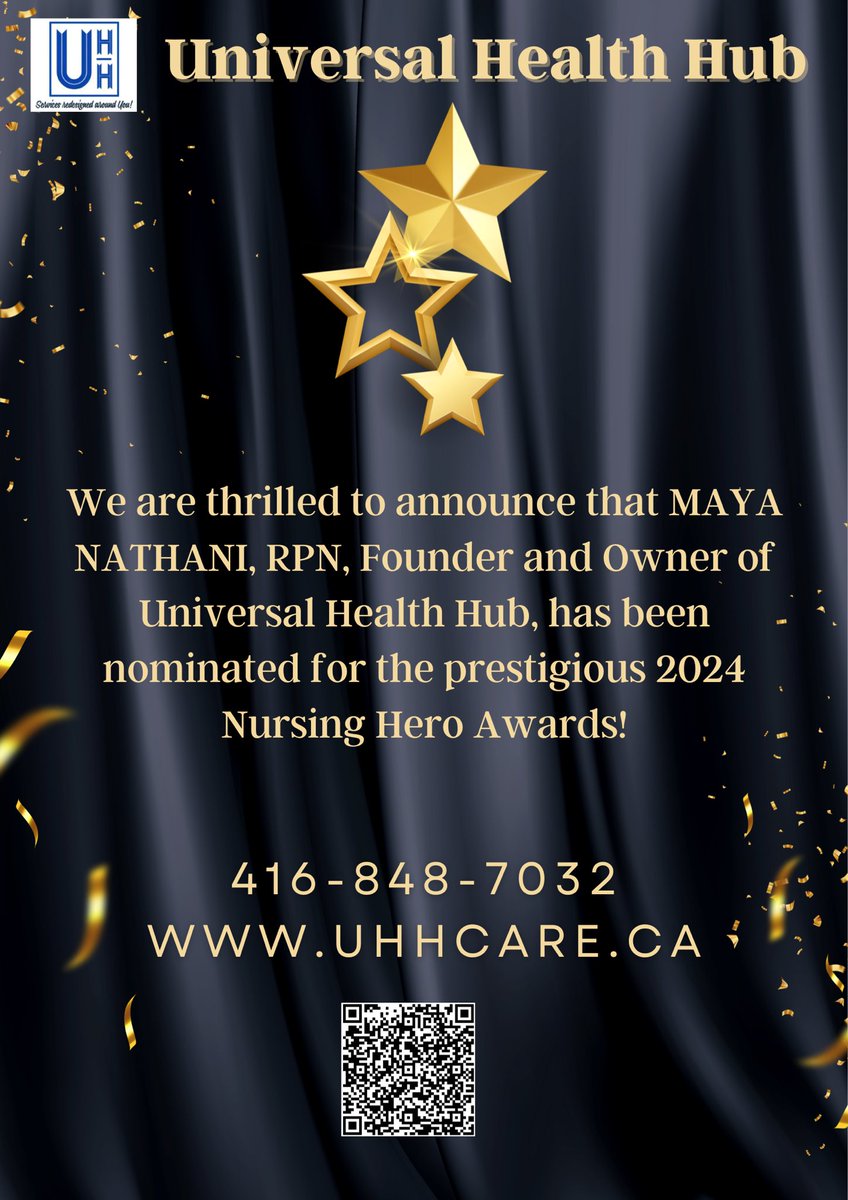 UNVHealthHub's tweet photo. Congrats to Maya Nathani, Founder &amp; CEO @universalhealthhub for her nomination at the 2024 Nursing Hero Awards!  
@hospitalnewscom 
#nurse #rpn #torontonurses #nursescanada #nurse #nursesinspirenurses #nursingnomination https://t.co/7QL7vgmZAX