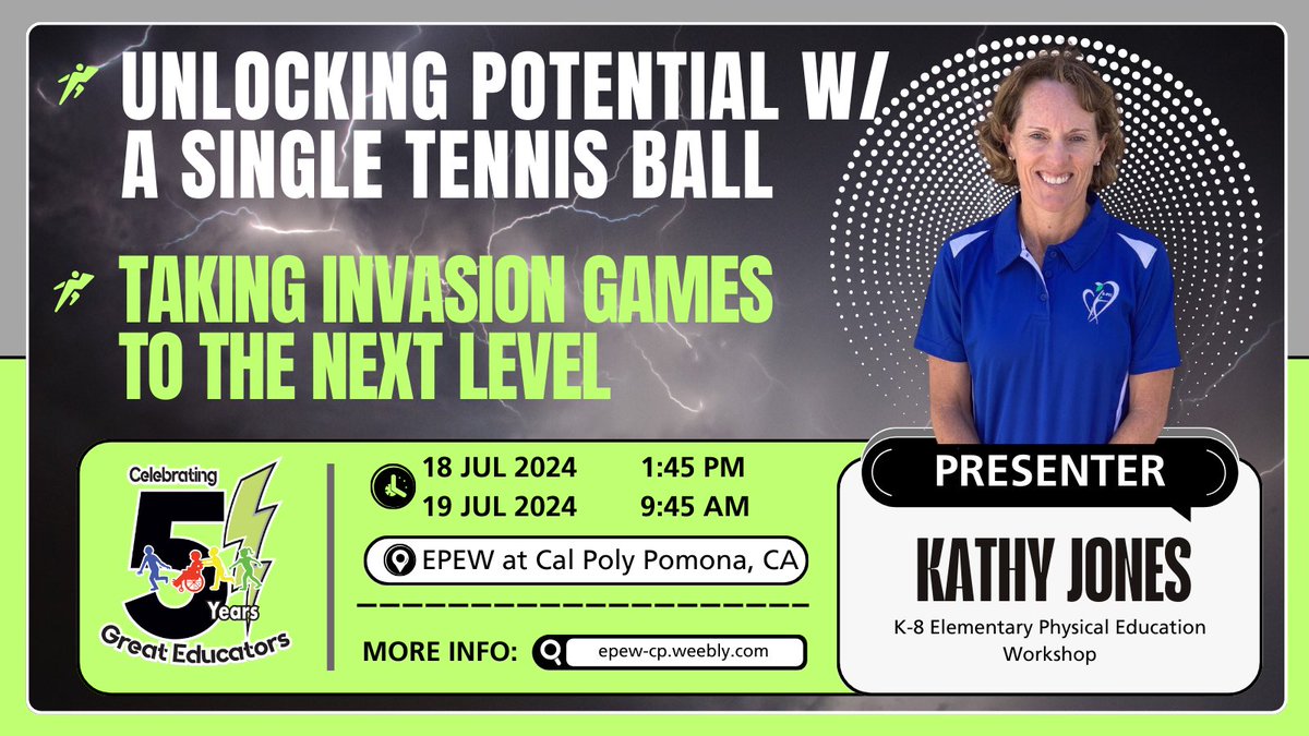 EPEW (@epewcp) on Twitter photo Ready? Set? GO! Get creative 🧑🏽🎨 with <a href="/kjones4050/">Kathy Jones</a> at #EPEW2024 ⚡️! She’ll share how 1️⃣ single tennis 🎾 ball has the potential 🙌🏾 for endless ♾️ #physed activities! From hand 🤚🏾 ➡️ 👁️ coordination 🔀 reaction 🫨time ⏱️ you don’t want to miss this 🔥 session! #EPEWfamily #pepd Ready? Set? GO! Get creative 🧑🏽🎨 with <a href="/kjones4050/">Kathy Jones</a> at #EPEW2024 ⚡️! She’ll share how 1️⃣ single tennis 🎾 ball has the potential 🙌🏾 for endless ♾️ #physed activities! From hand 🤚🏾 ➡️ 👁️ coordination 🔀 reaction 🫨time ⏱️ you don’t want to miss this 🔥 session! #EPEWfamily #pepd