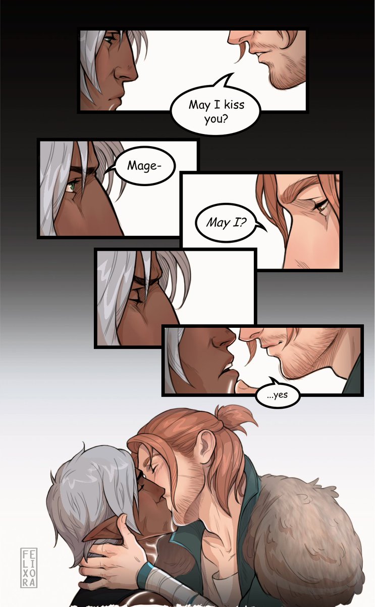 Can't believe that it's been 3 months since this da comic 🚬 
Time to repost, yess

A headcanon, that both Fenris and Anders always make sure the other is OK with any sort of intimacy

#fenders