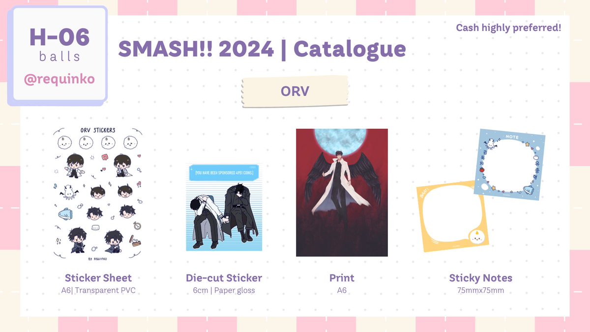 requinko's tweet photo. [ SMASH! 2024 Catalogue ]

See you this weekend!! I'll have more stuff that I couldn't (nicely) squeeze into the catalogue, so please drop by H06 to have a look 🫶

#smashcon #smashcon2024 #smashcon2024artistmarket https://t.co/BGeLHZhPJX