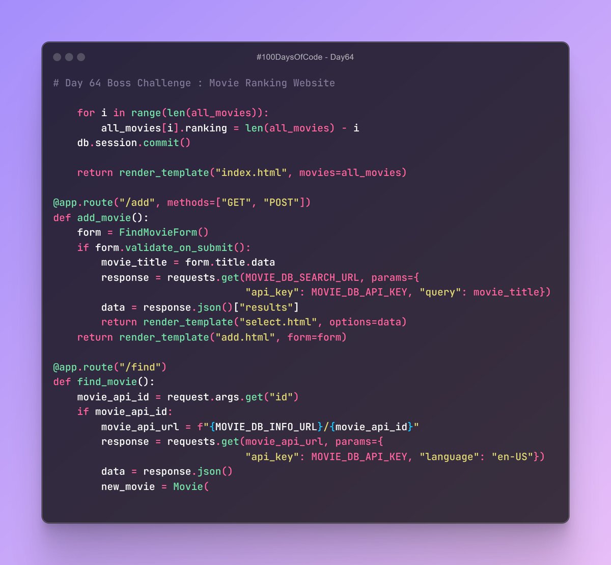 Birendra_Tech's tweet photo. 🚀 Day 64 of #100DaysOfCode! Built a Movie Ranking Website using Flask and SQLAlchemy! 🎬 Add, edit, rate, and review movies. #Flask #Python #WebDev #Day64 #100DaysOfCode #MovieRanking
Full Codes on GitHub: https://t.co/va4pOO6wC9 https://t.co/kN9q3EMf5y