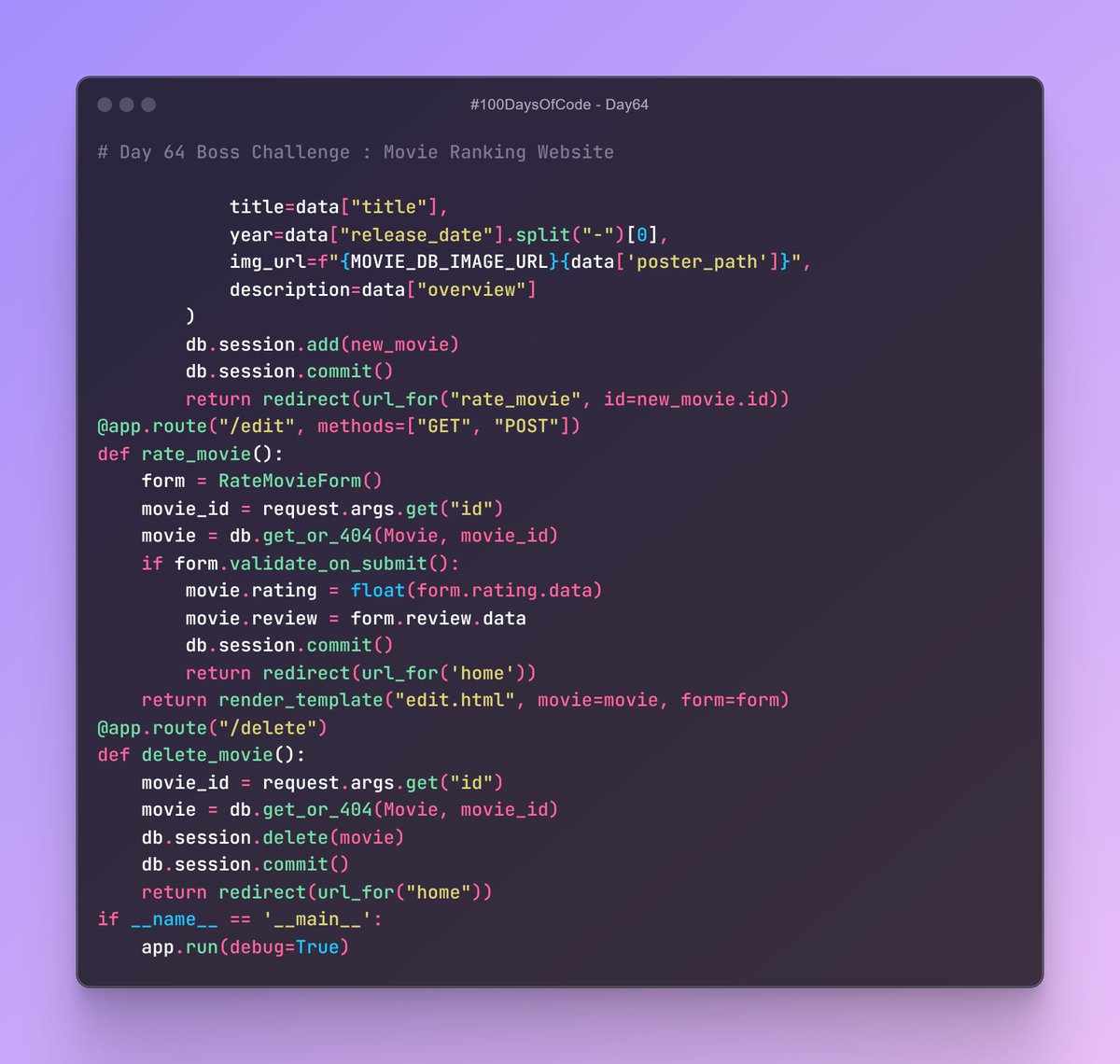 Birendra_Tech's tweet photo. 🚀 Day 64 of #100DaysOfCode! Built a Movie Ranking Website using Flask and SQLAlchemy! 🎬 Add, edit, rate, and review movies. #Flask #Python #WebDev #Day64 #100DaysOfCode #MovieRanking
Full Codes on GitHub: https://t.co/va4pOO6wC9 https://t.co/kN9q3EMf5y