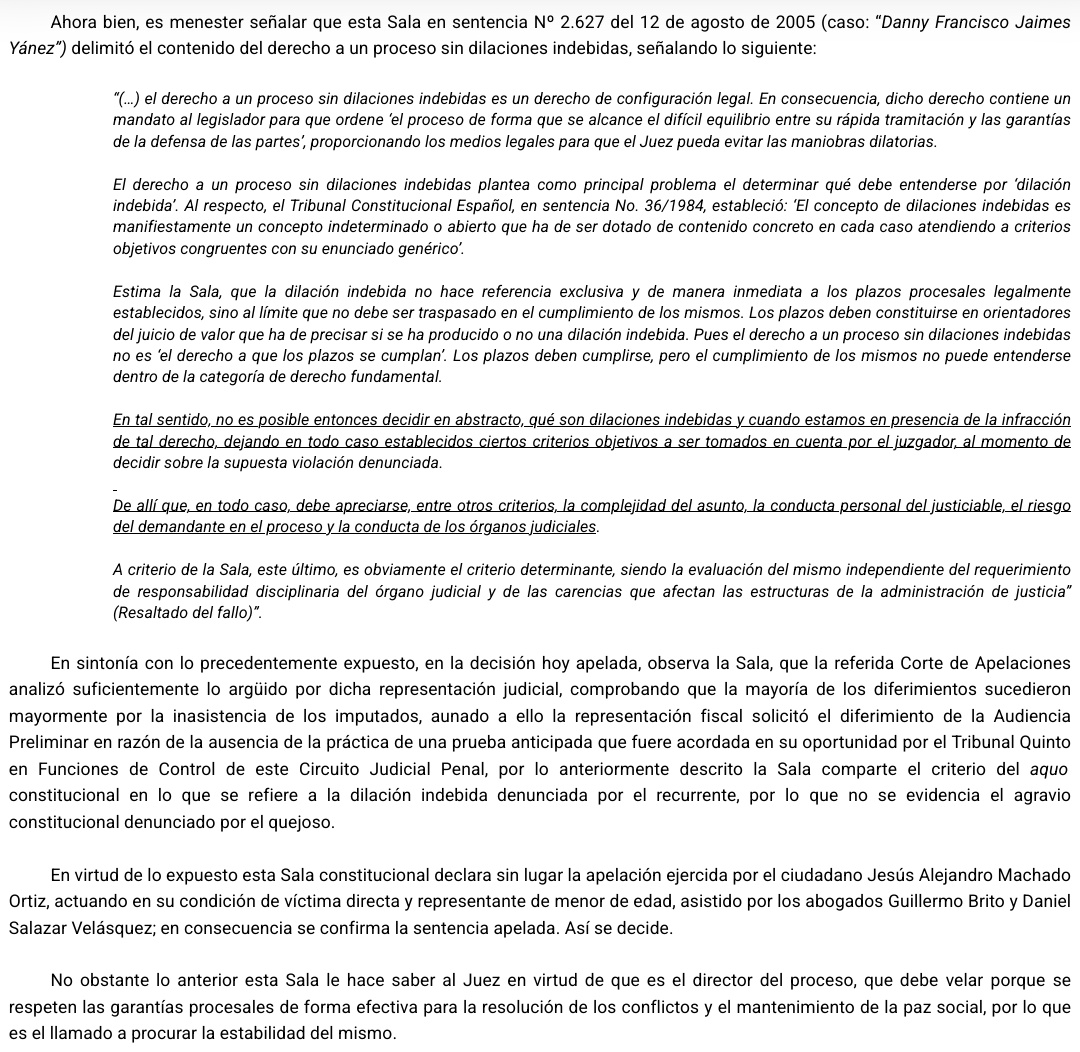 WilsonGomezGB's tweet photo. Sentencia N° 1631 del 29/11/2023 Sala Constitucional @TSJ_Venezuela 
Delimitó el contenido del derecho a un proceso sin dilaciones indebidas. Ratificación del criterio de sentencia Nº 2627 del 12 de agosto de 2005 (caso: “Danny Francisco Jaimes Yánez”)  
https://t.co/gY48oyZCGH https://t.co/g4fWMmVk9t