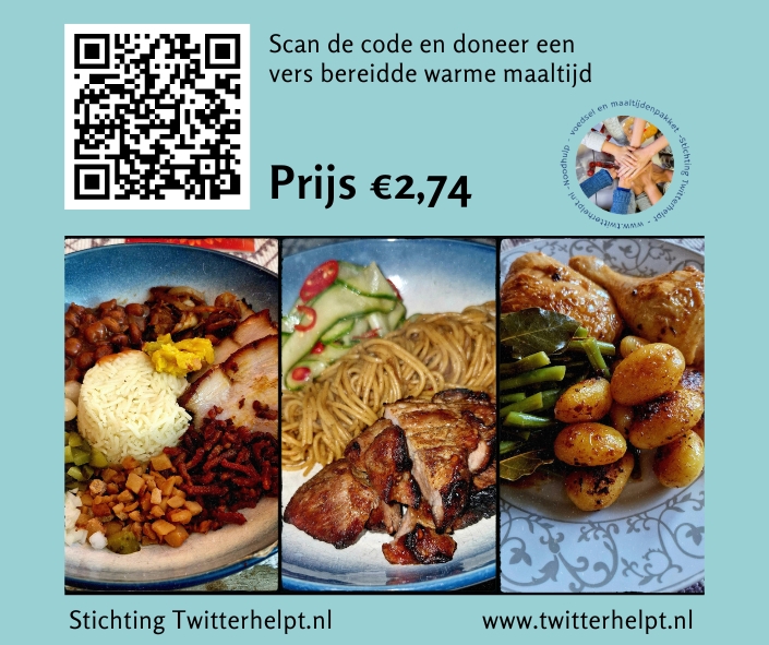 StHouVastNL's tweet image. Delen = 🫶

Wil jij stichting #TwitterHelpt  ondersteunen bij het bestrijden van de voedsel #armoede in Nederland? 

Scan dan de code van je keuze op een van de onderstaande plaatjes en doneer! 🙏

✅Één warme maaltijd 
✅Een kilo portie aan warme maaltijden
✅Avond…