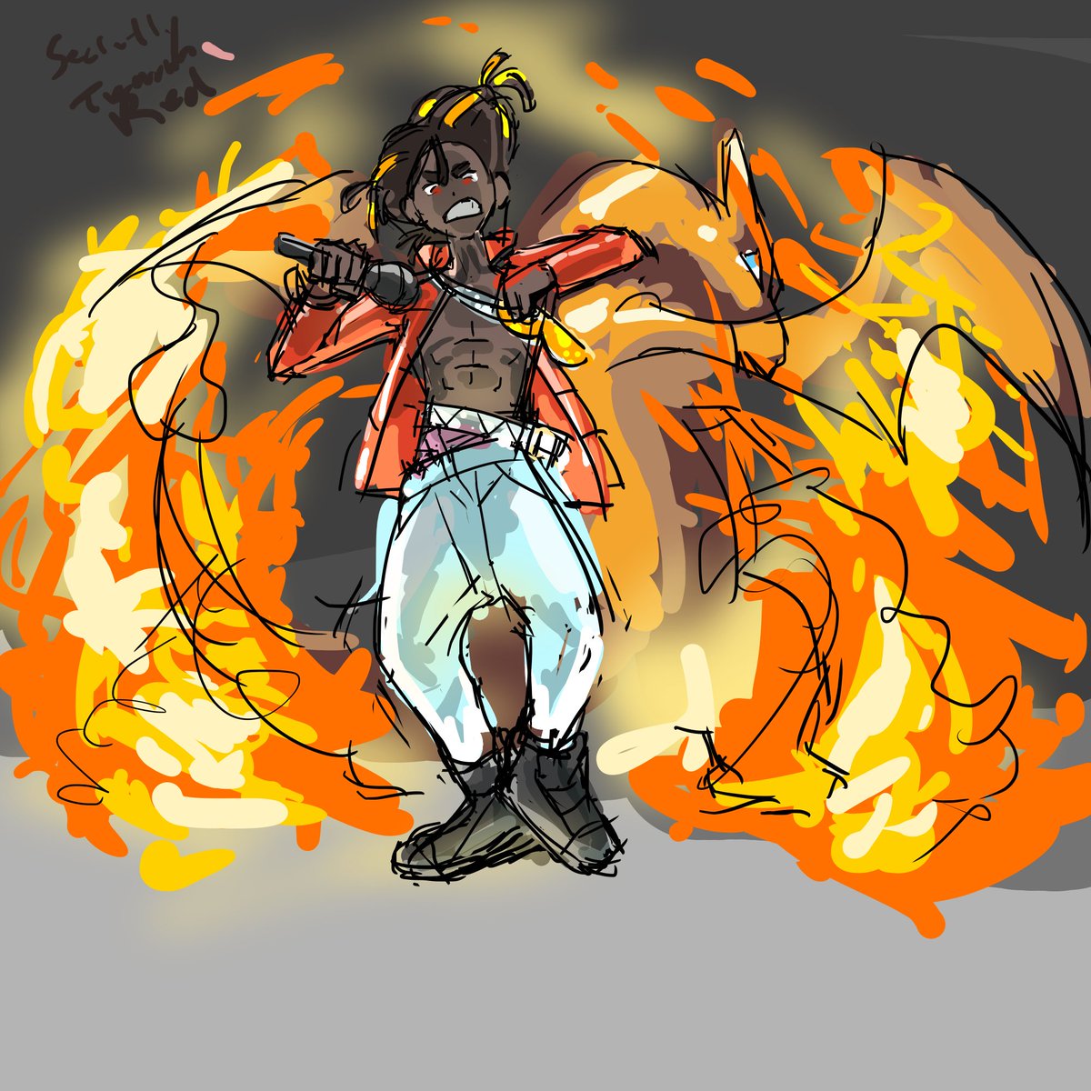 fearthebugman's tweet photo. Fire Type Gym leader Kasai

Say something nice about him...
#pokemon #fakemon #art #gymleader #charizard #pokemontrainer #PokemonScarletViolet https://t.co/o2oznQENg1
