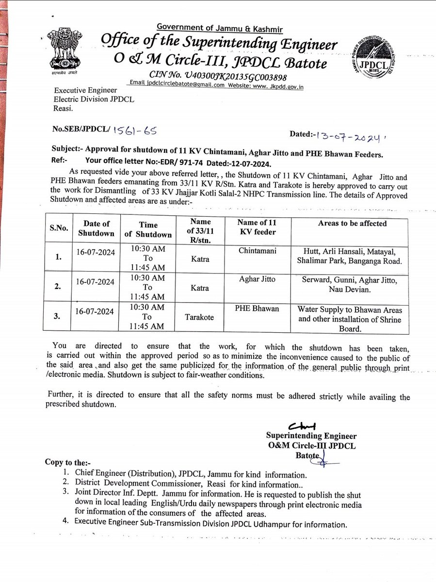 SEJpdclbatote's tweet photo. To execute various development works, shutdown of following 11 KV Feeders is hereby approved.
Inconvenience Caused to the General Public is highly regretted. https://t.co/R3HEJibycQ