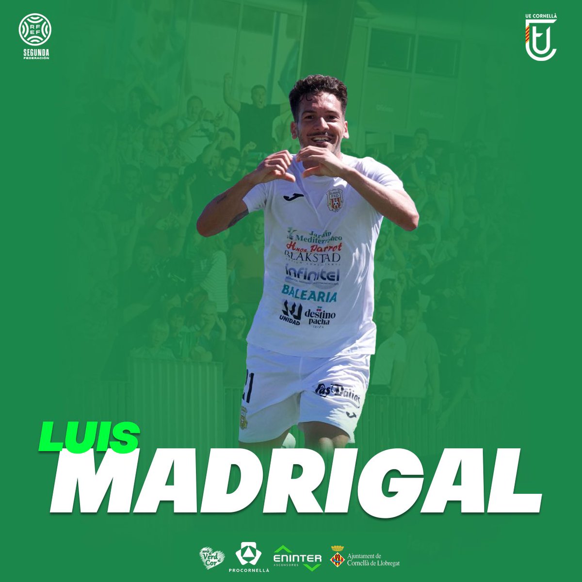 🆕 𝗙𝗜𝗖𝗛𝗔𝗝𝗘 𝟮𝟬𝟮𝟰 • 𝟮𝟬𝟮𝟱 🚨

✍🏻 El lateral izquierdo Luis Madrigal se une al nuevo proyecto de la #UECornellà. 

🟢 ¡Bienvenido, <a href="/Luismadrigal93/">Luis Madrigal Caro</a>! 

🔗 uecornella.cat/la-ue-cornella…

#TornemACasa #Ambelverdalcor 💚