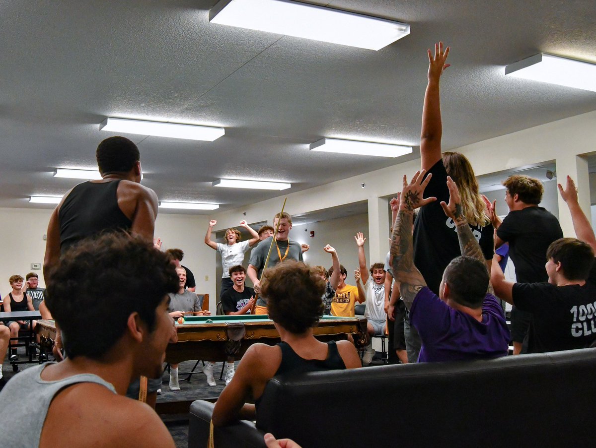 MaumeePantherFB's tweet photo. This past week, Maumee Football did a three day camp at @TrineUniversity. Over the three days, our players were able to stay in the dorms together, eat together, and had 4 practices on college practice fields. Here are some pictures of our guys hanging out while they had some down time! #WIN #CloseTheDeal