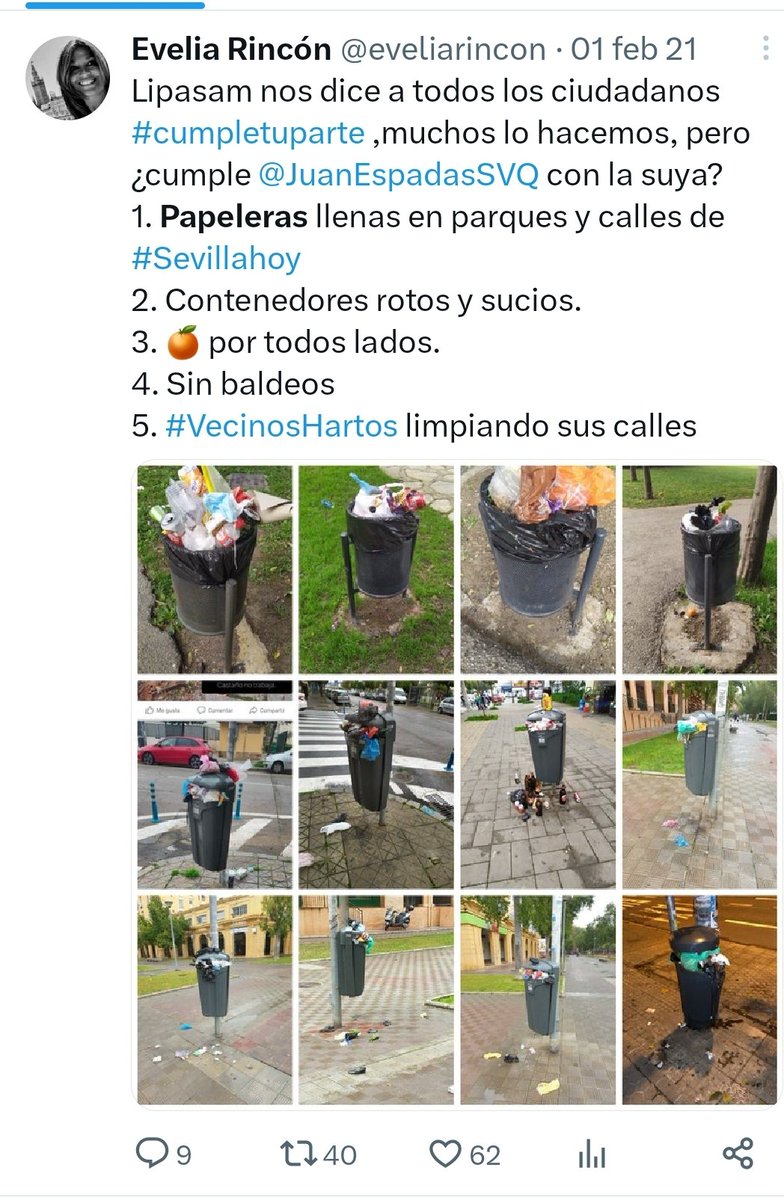 Sevillasucia's tweet photo. @eveliarincon @Indignado_50 Aquí otro trolls, ahora dígame si algo de lo que he puesto es ofensivo o mentira. 🤔
En Sevilla Este, #cumpletuparte, habeis retirado papeleras de los parques, estamos más sucios que antes, los contenedores continúan rotos..... https://t.co/oBQLsQs7eq