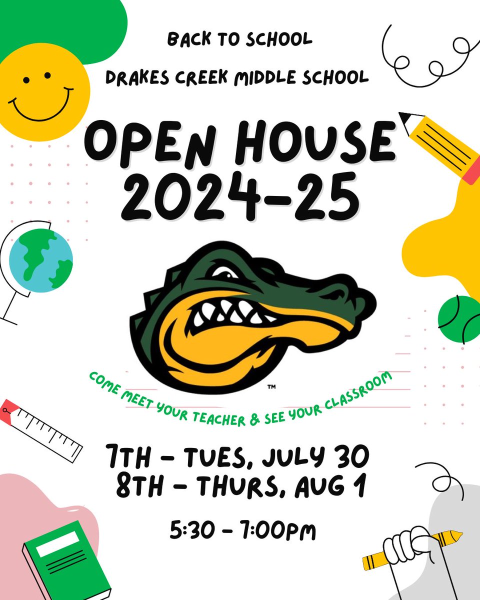 DrakesCreekMS's tweet image. Make plans to join us on July 30th or August 1st!