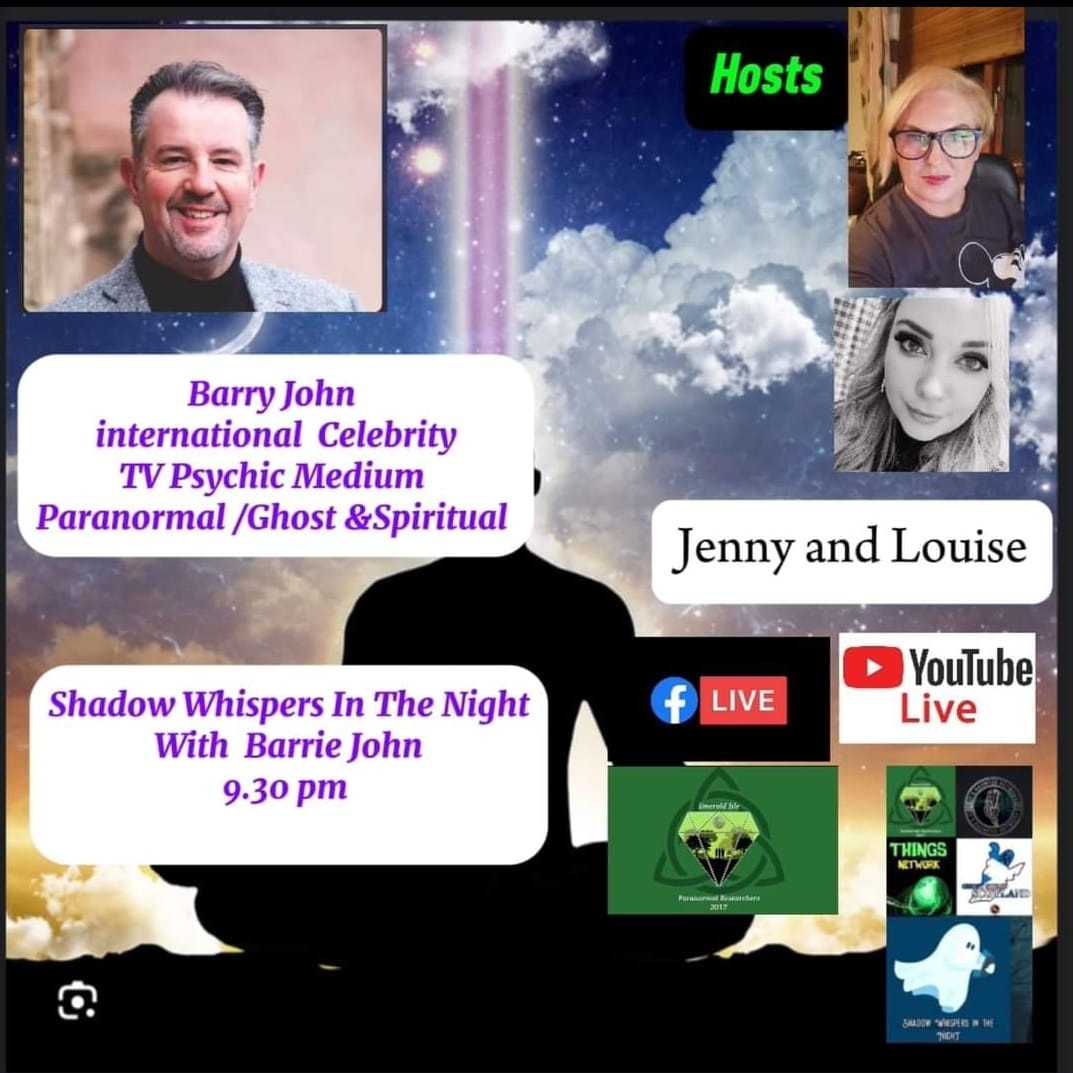 JSunyasi's tweet photo. Join messing and Louise tonight as we chat with Pychic medium Barrie John.  #emeraldisleparanormalresearchers #ShadowWhispersInTheNight #barriejohn #MEDIUM #paranormal https://t.co/wSRafHJdIK