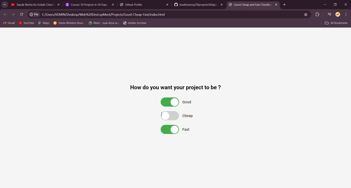 ChughJiyaa's tweet photo. Day 7 of #100daysofcodechallenge
-Completed three more projects from @traversymedia
's videos they were related to GIthub profiles with javascript and Good, cheap and fast checkbox.
#letsconnect #javascript #womenCoding #CSS #HTML https://t.co/A6Qlo82XDd