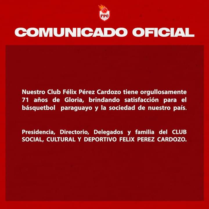 A  Todo Básquet difunde el comunicado oficial del Club Félix Pérez Cardozo a raíz del comunicado de <a href="/cpb_py/">Confederación Paraguaya de Básquetbol</a> desacreditando las condiciones del Efigenio González en el marco de la fijación de dicho escenario pará la 4ta final del Apertura masculino entre Olimpia y San José.
