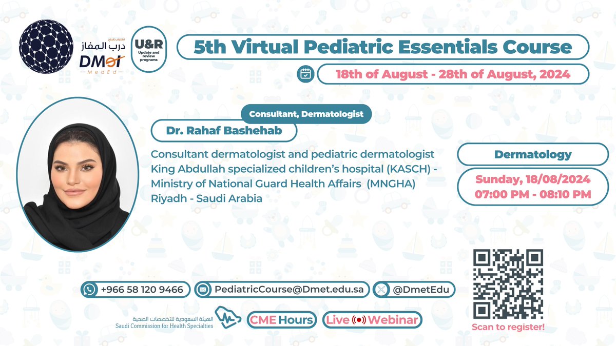 Meet our distinguished speakers on 18 August: 
Dr. Jubran AlQanatish @JQanatish
Dr. Areej AlSunaid
Dr. Rahaf Bashehab <a href="/RahafHB/">ʀᴀʜᴀғ ʙᴀsʜɪʜᴀʙ</a>
Dr. Abdulrahman AlMutairi
⁧#أطفال
⁧#كورس
⁩  ⁦#Pediatrics⁩ 
⁦#Pediatric_Course⁩  ⁧
#تخصص_طب_الأطفال