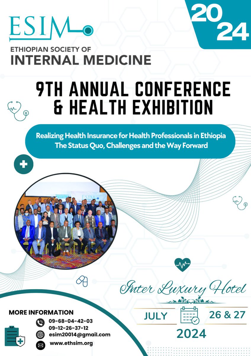 Join us for our 9th Annual Conference and Health Exhibition!

📅 Friday, July 26 - Saturday, July 27, 2024
📍 Inter-Luxury Hotel

This year’s theme is “Realizing Health Insurance for Health Professionals in Ethiopia: The Status Quo, Challenges, and the Way Forward.”
