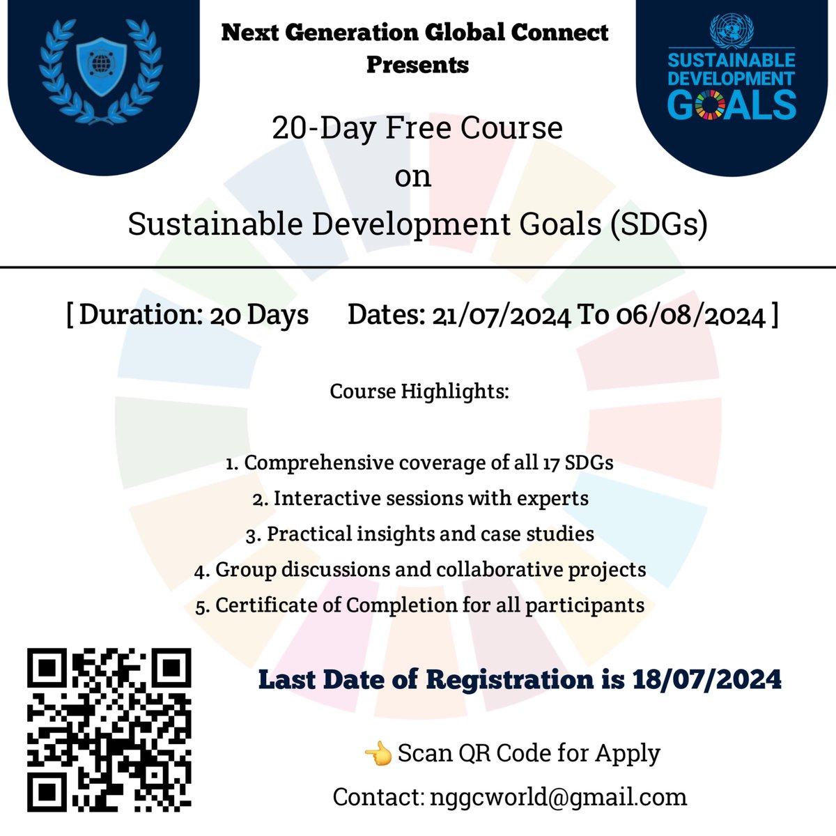 Join our 20-day SDG course! Learn about sustainable development, connect with experts, and earn a certificate. Registration starts tomorrow! Link: surveyheart.com/form/669286a25…

 #SDGCourse #SustainableDevelopment #NextGenGlobalConnect"