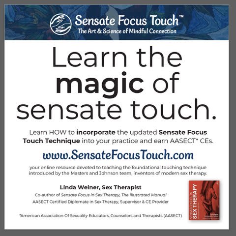 couplesguru's tweet photo. There’s a new resource “in town" to learn about or sharpen your skills in the use of the updated Sensate Focus touching protocol. AASECT CEs are also available. Please visit https://t.co/PhcBf7MDf6 and spread the word!

Many thanks to all who encouraged this online offering! https://t.co/wjmGs1KnUM