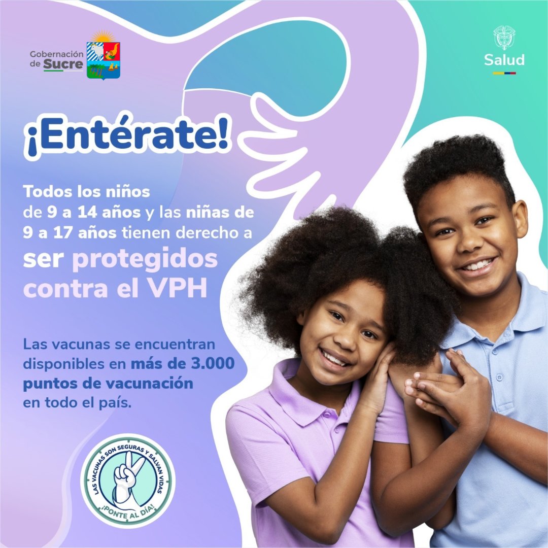GobSucre's tweet photo. ¡Buenas noticias! 

A partir del 15 de julio, el Ministerio de Salud y Protección Social amplía la edad de vacunación contra el Virus de Papiloma Humano (VPH) en Colombia. https://t.co/EArcXoLNII