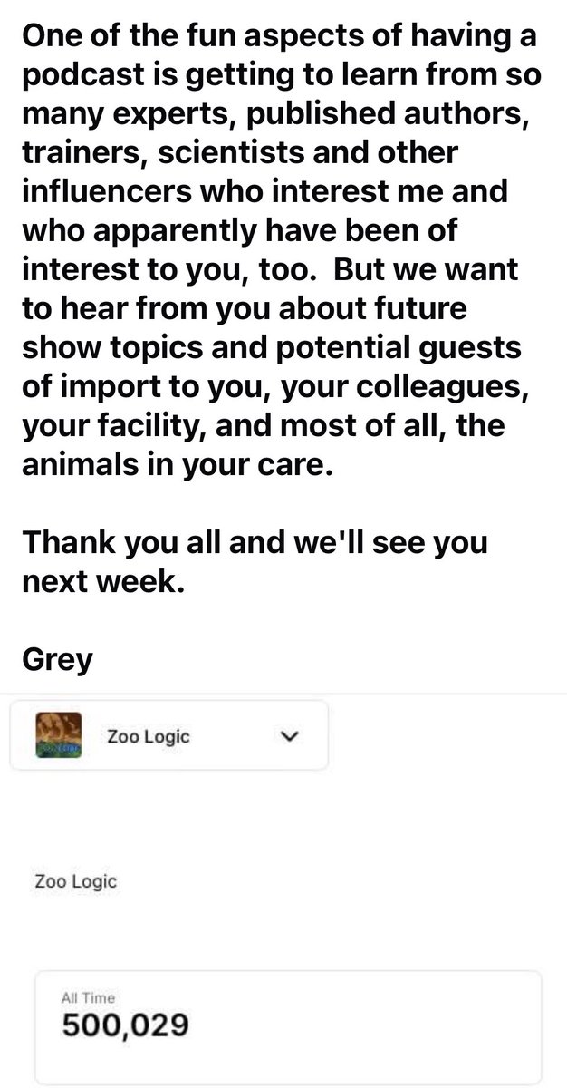 Zoo Logic Podcast (@zoologicpodcast) on Twitter photo Half a million downloads and growing. Thank you all. Half a million downloads and growing. Thank you all.