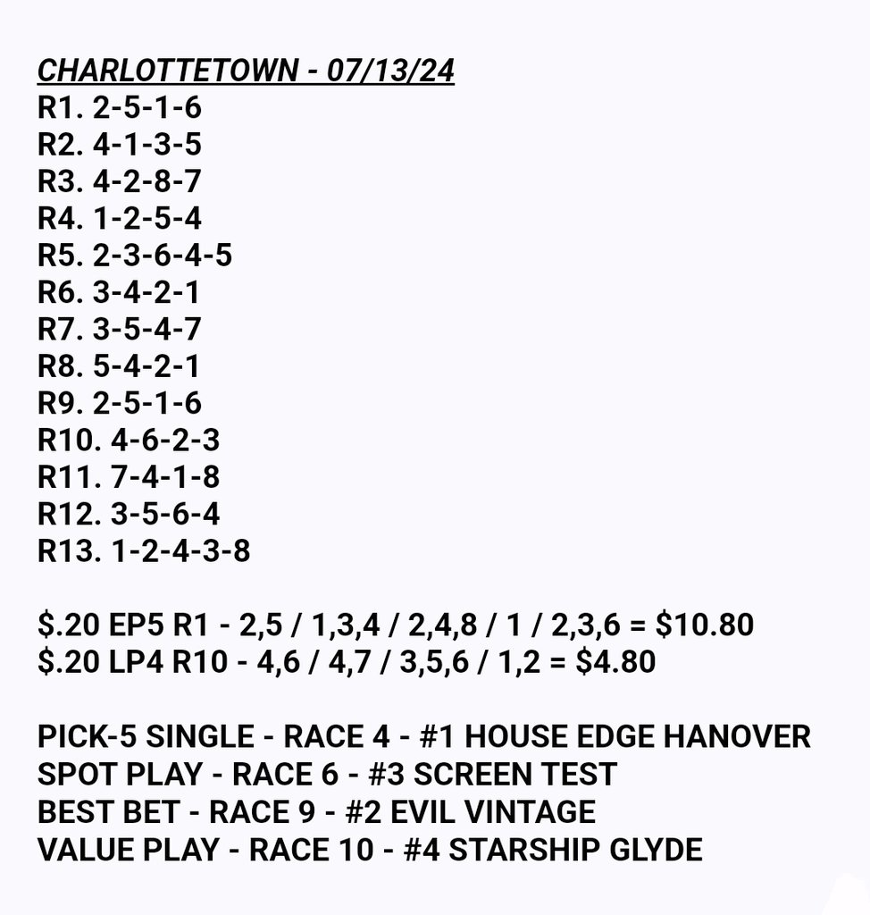 RobertReidJr's tweet photo. Quickly approaching the start of the second leg of the All-Star Handicapping Challenge @Red_Shores in Charlottetown and there are 13 dashes of exciting  #HarnessRacing action on the card. Excited to be joining Peter MacPhee on the pregame at 2:30pm ET and my selections are below. https://t.co/st1S33zP8v