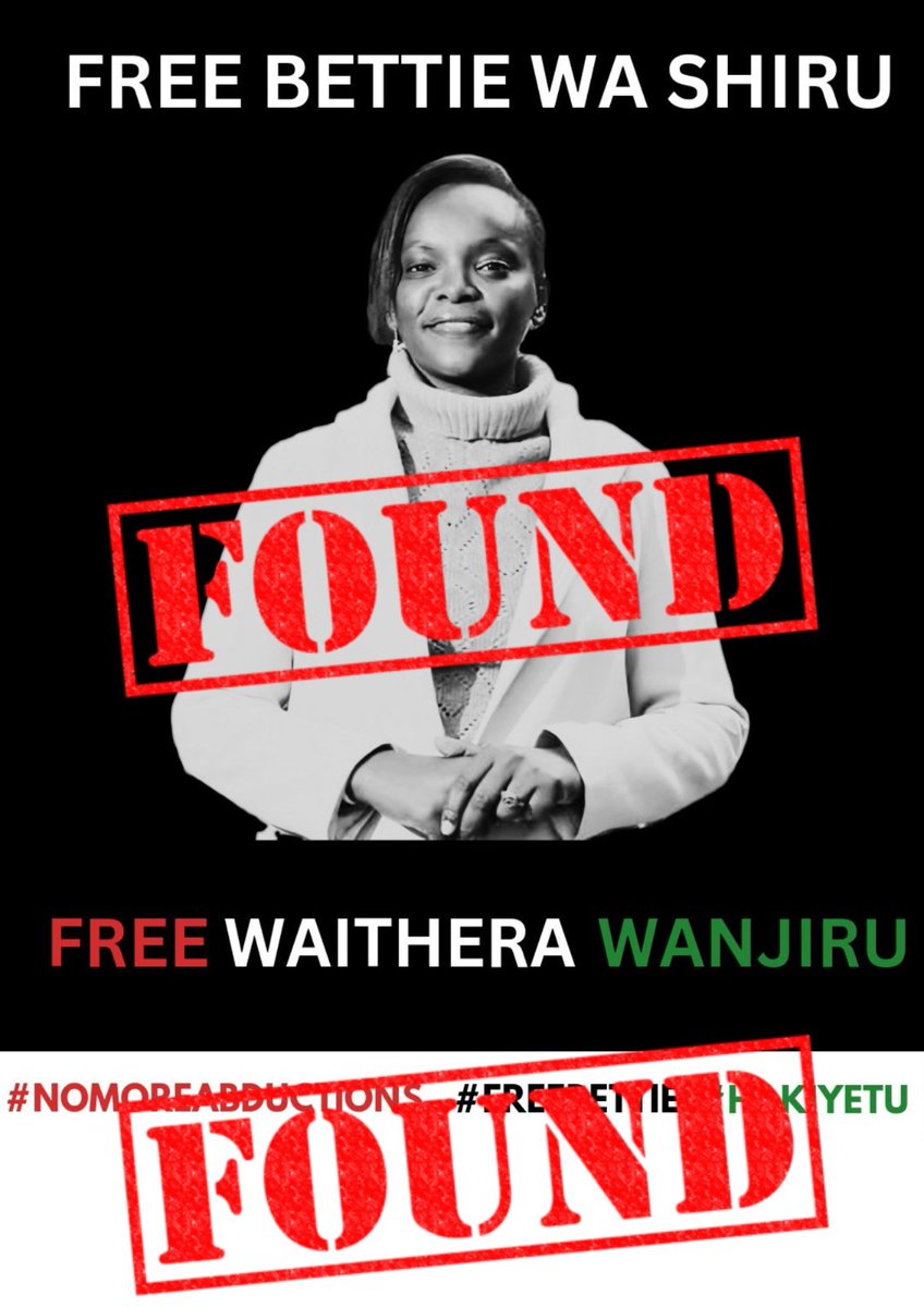 WomenCo_KE's tweet photo. Update:
Waithera Wanjiru found alive. #RutoMustGo https://t.co/BI8ypwLYJQ