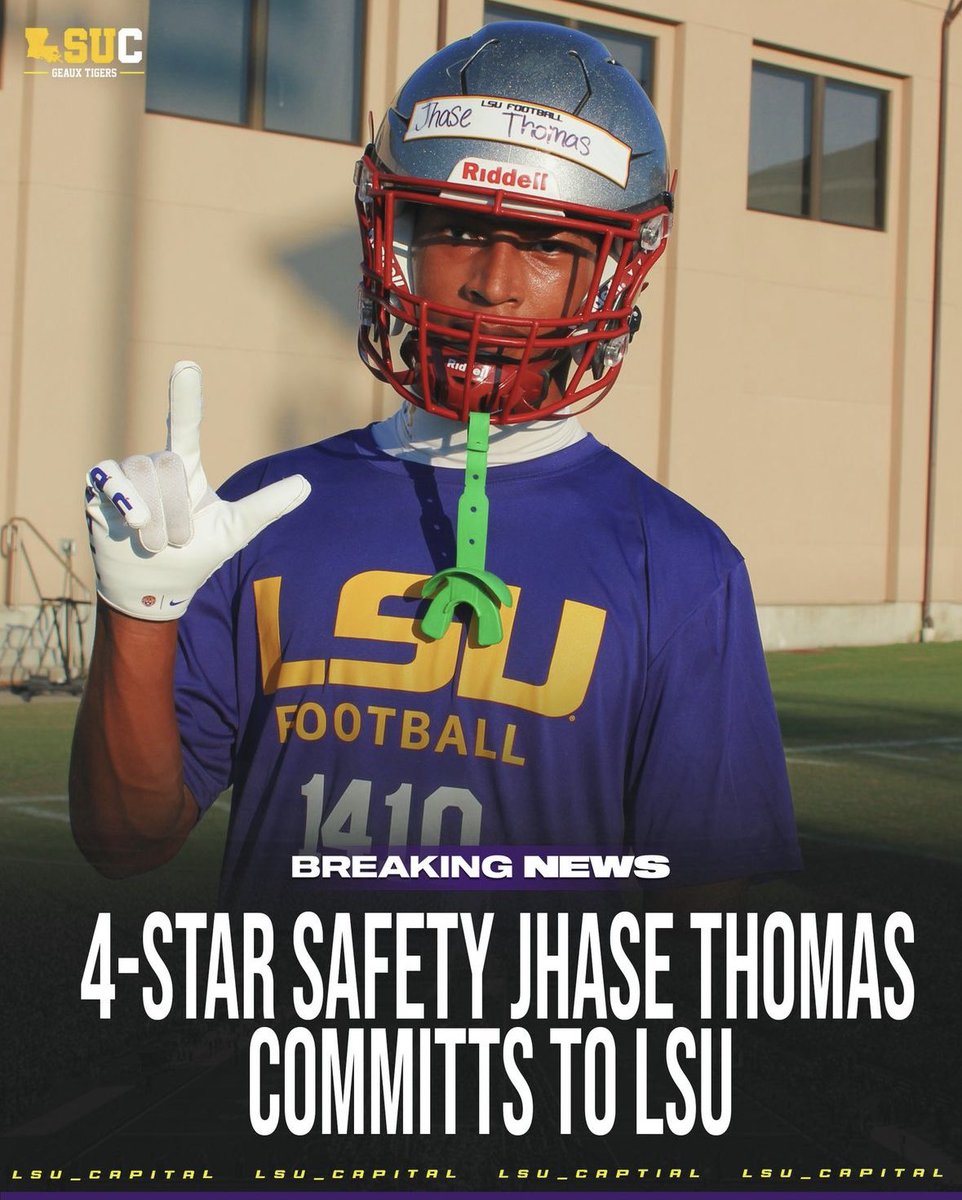 lsu_capital's tweet image. BREAKING: LSU has landed a commitment from 4-STAR Safety Jhase Thomas. 
-
Thomas ranks 22nd in his position and is the 10th-ranked player in Louisiana. 
-
He chose the Tigers over schools like Ole Miss, Texas Tech, and Houston