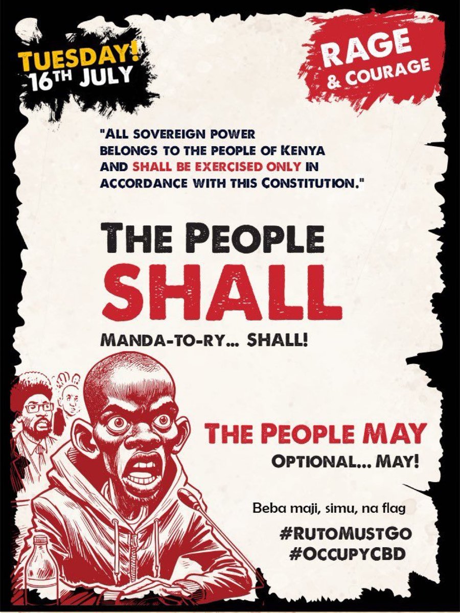 Were_Osolo's tweet photo. On Tuesday, we show up to restore the power to the people.

We the people, SHALL!!!
#RutoMustGo https://t.co/8jTbLKiPoG