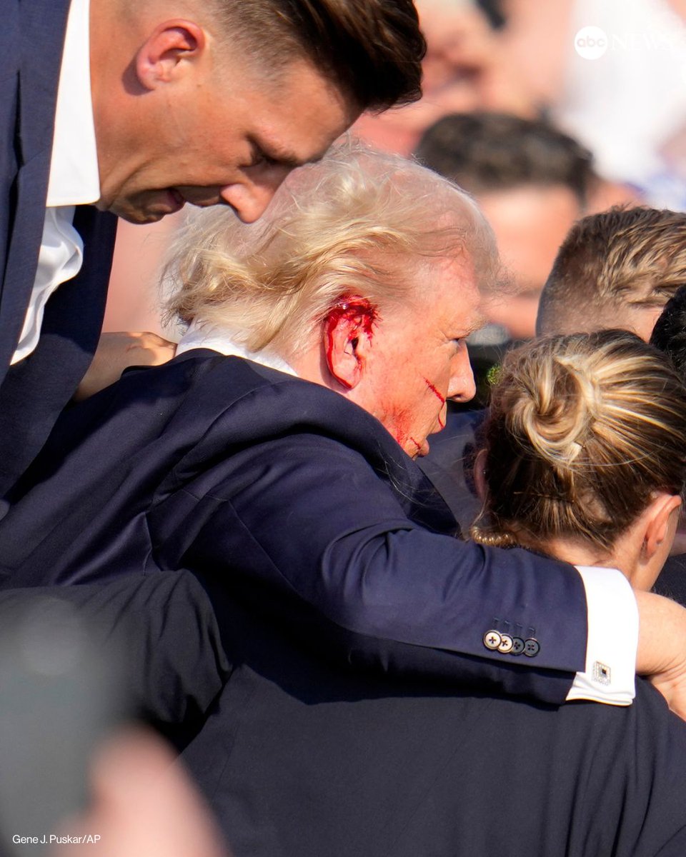 Former Pres. Trump was swarmed by Secret Service agents and rushed off stage as possible shots were heard during a rally Saturday in Butler, Pennsylvania.

The shooter and one bystander are confirmed dead, according to the Butler County district attorney. trib.al/cSSZ4dt