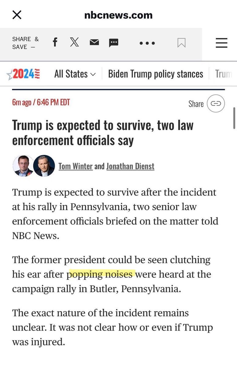 conspiracymill's tweet photo. "Popping noises, maybe firecrackers or a car backfiring, who knows?" 

"It's not clear if Trump was even injured. Maybe that was ketchup on his face." 

#NBCisTRASH https://t.co/vSd8Hybxtk